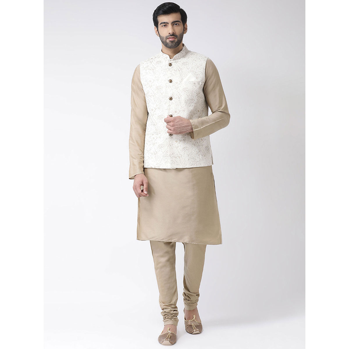 White cotton blend nehru jacket hotsell