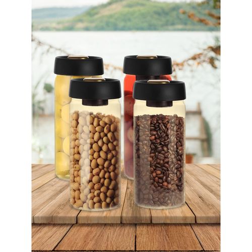 UMAI Borosilicate Glass Jar With Vacuum Plastic Lid- Pack Of 4- 1800Ml