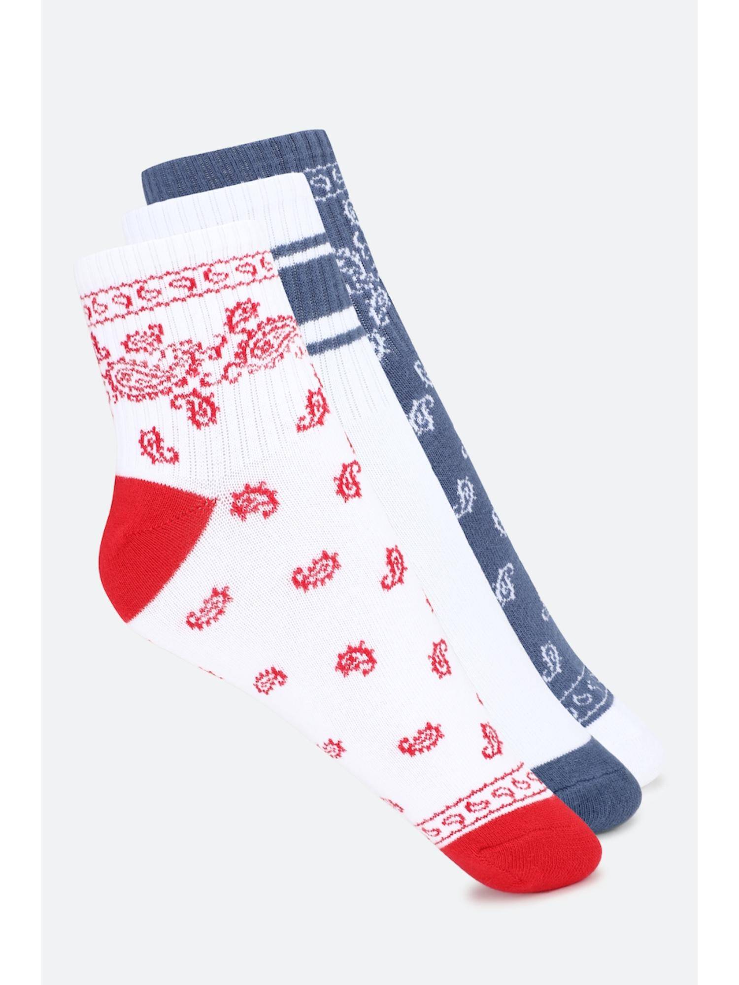 American Eagle Women Multi-Color Bandana Printed Boyfriend Socks (Pack of 3)