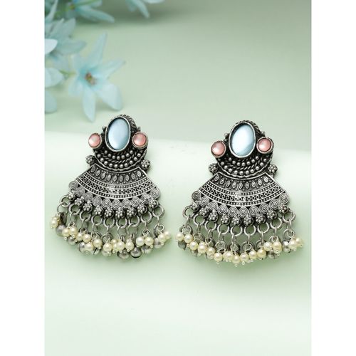 Buy Moedbuille Blue Mirrors and Pearls Studded Oxidised Silver