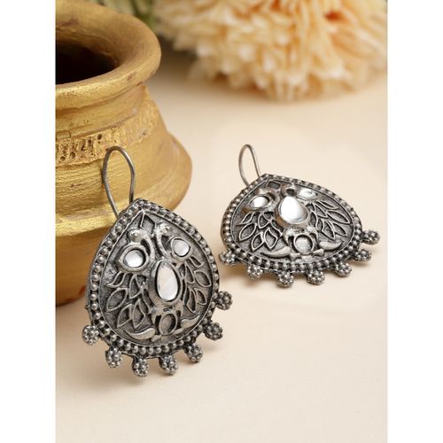 Buy Moedbuille Silver Stones Studded Teardrop Shape Oxidised