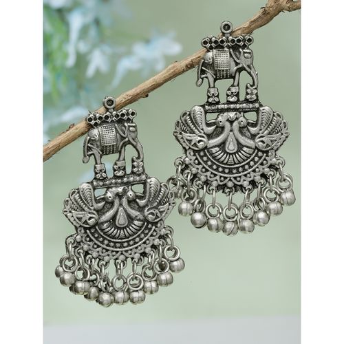 Buy Moedbuille Silver Ghungroo Studded Filigree Work Oxidised