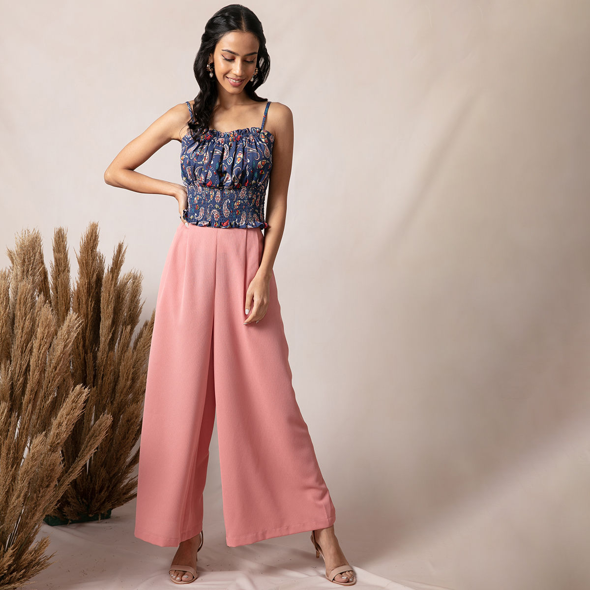 IKI CHIC Co-ord Set : Buy IKI CHIC Pink Floral Print Wide Leg Pants and  Crop Top Set (Set of 2) Online | Nykaa Fashion