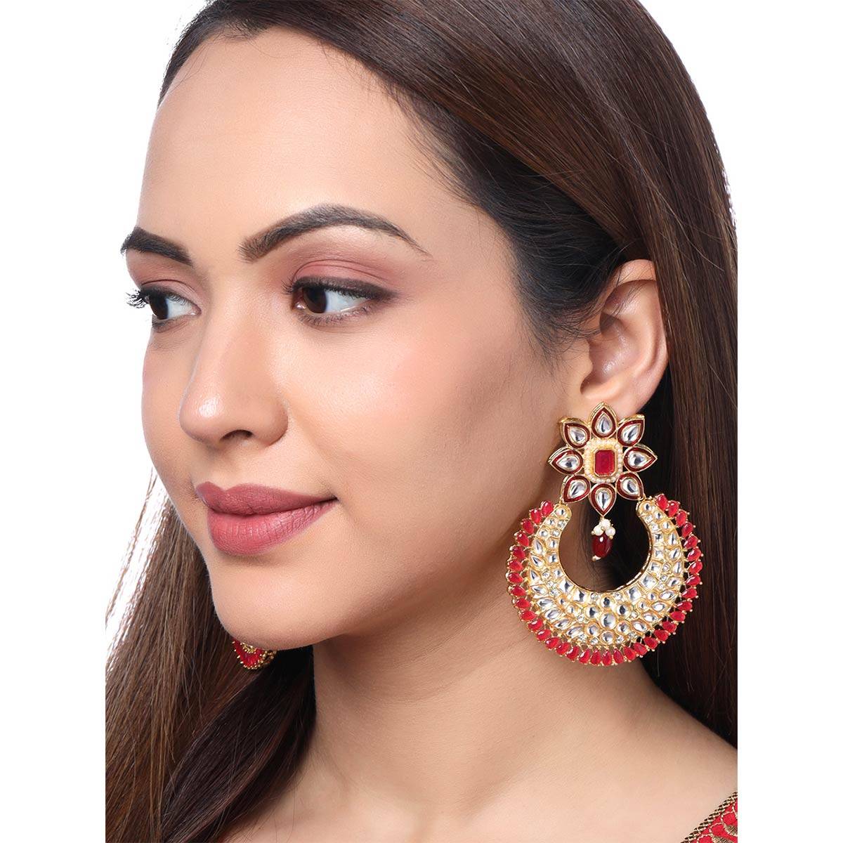 Yellow Chimes Red Contemporary Chandbalis Earrings