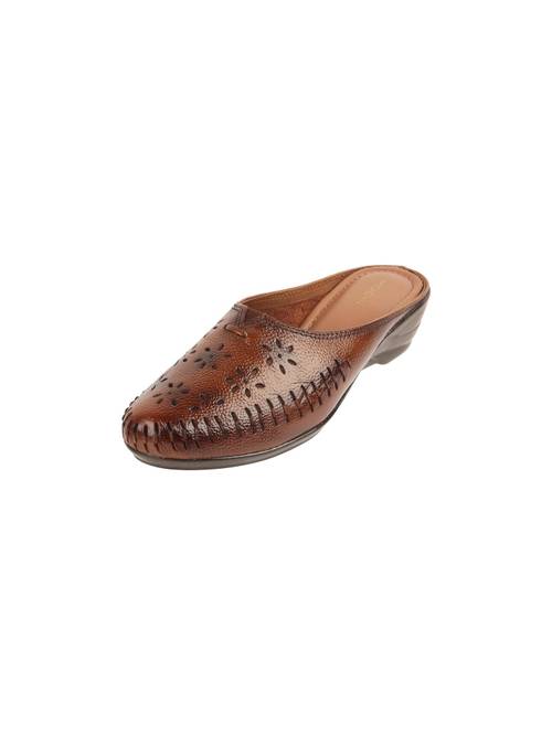 Buy Mochi Women Rust Leather Slip On Mules Online