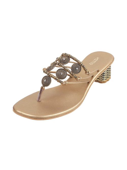 Buy Metro Women Antique Gold Synthetic Slip On Sandals Online