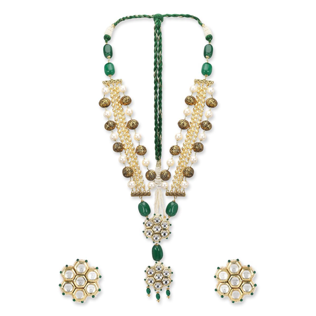 HEER- HOUSE OF JEWELLERY Antique Gold Pearls & Green Stones Long ...