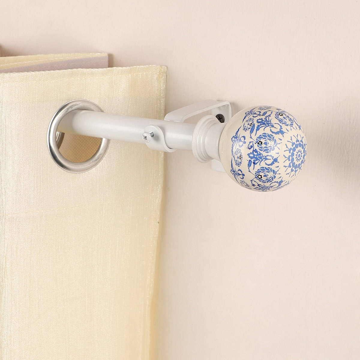 The Decor Mart 84"-144" Rococo Ceramic Finial Extendable Curtain Rod White 19Mm (Hardware Included)