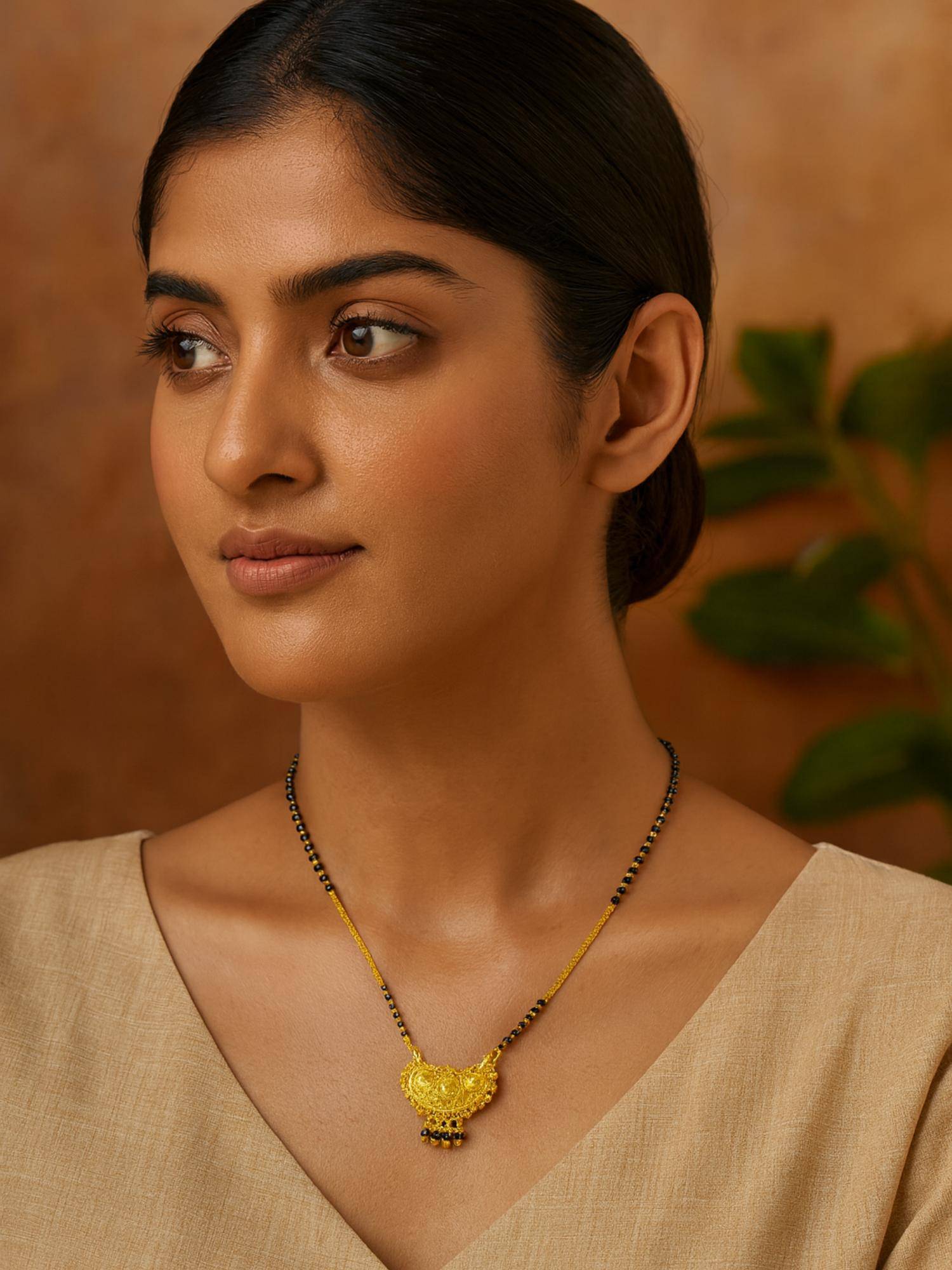 Digital Dress Room Black Brass Gold Plated Mangalsutra