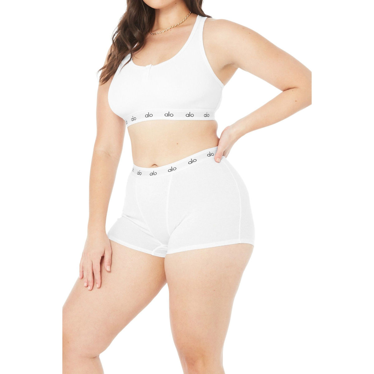 Buy alo Icon Ribbed Henley Bra White Online