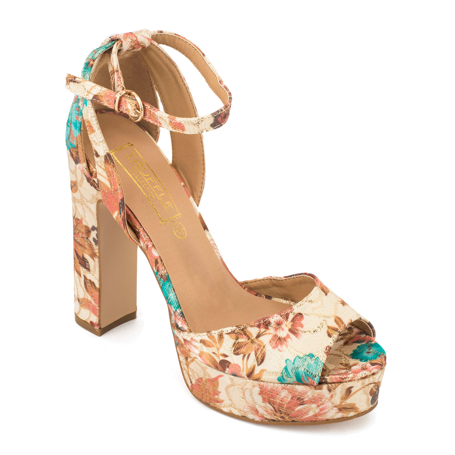 Floral print block discount heels