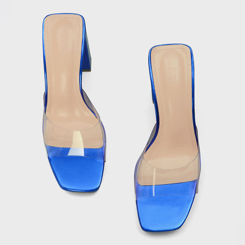 Buy MIXT by Nykaa Fashion Metallic Blue Platform Block Mule Heels