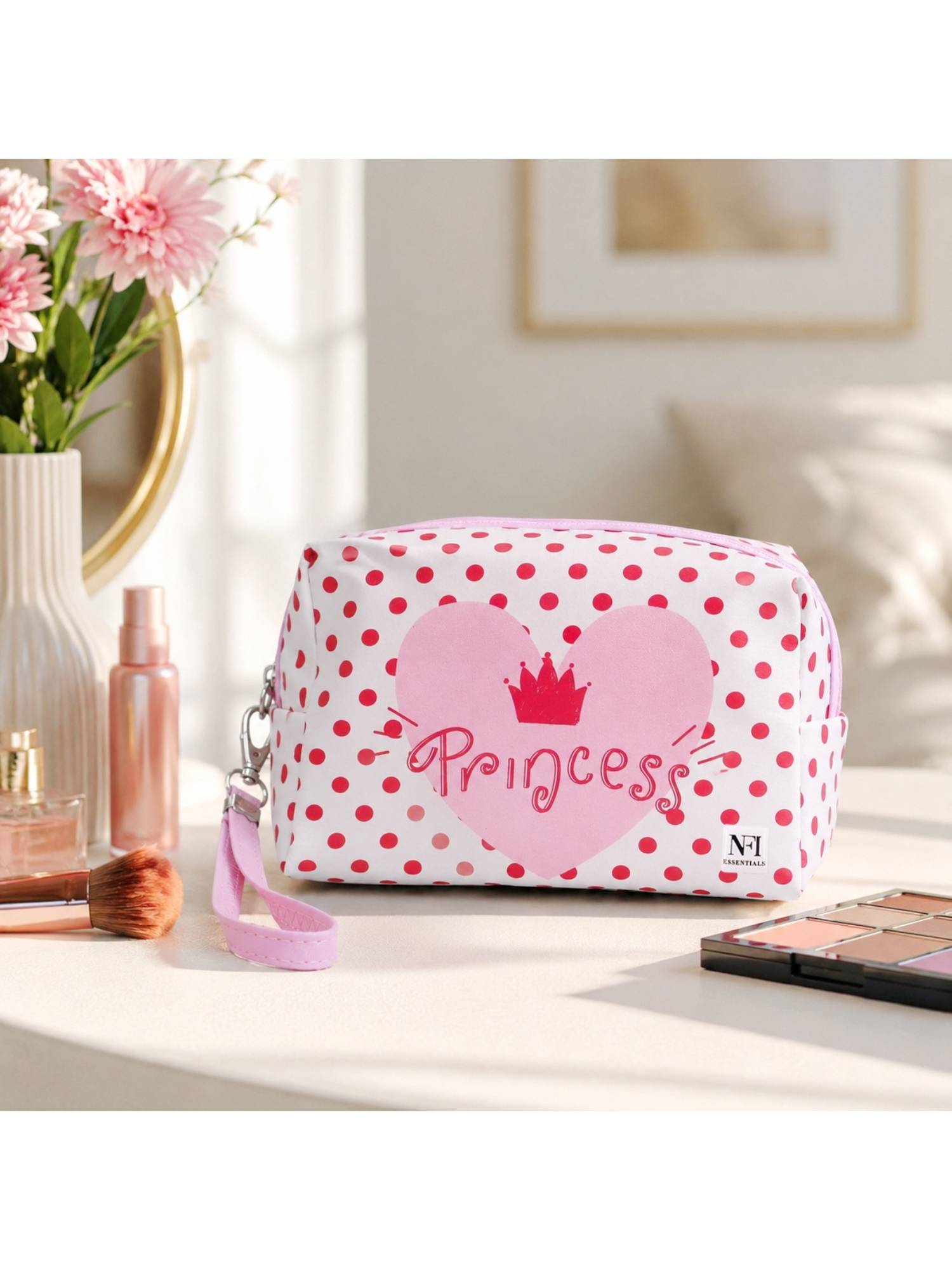 NFI Essentials Printed Makeup Pouch Cosmetic Organizer Bag Pink