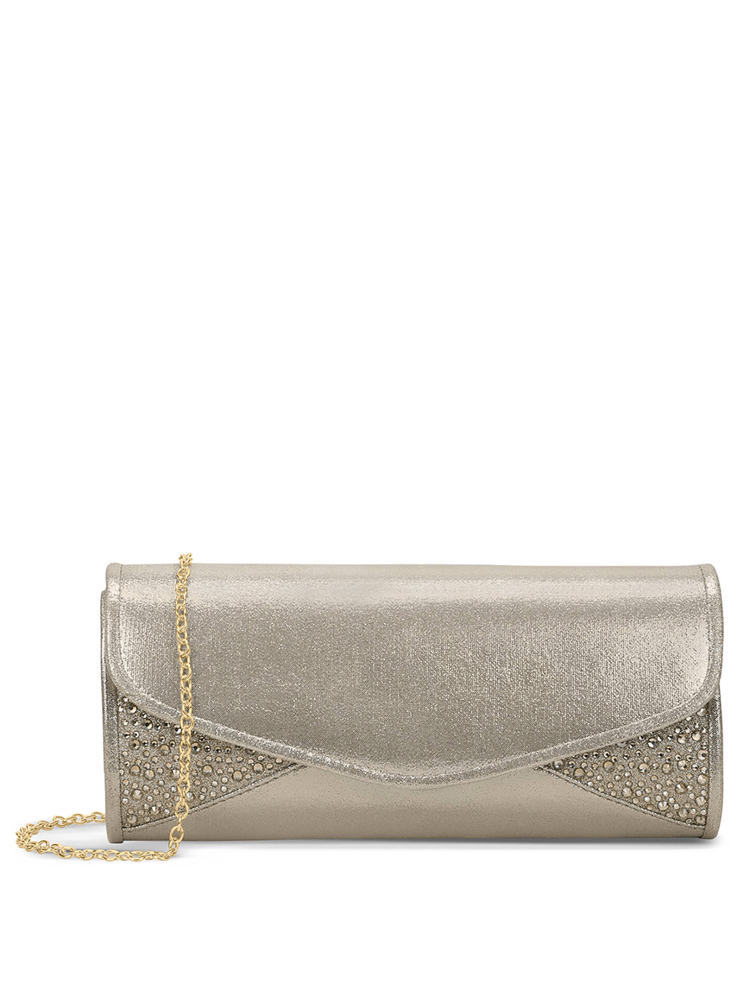 Lavie Signature Osage Rectangle Fabric Textured Gold Clutch with Detachable Chain Strap (L)