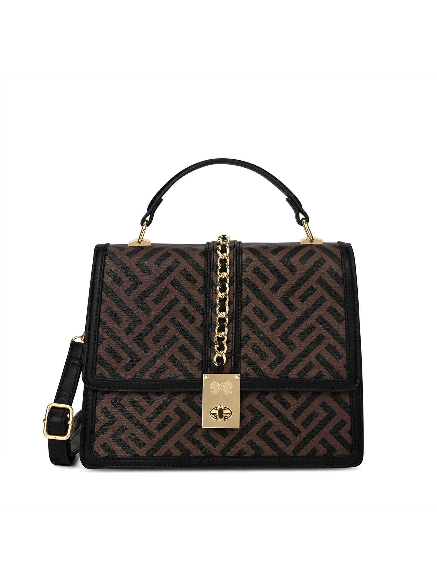 Lavie Paris Mono Ll Vegan Leather Printed Khaki Handbag with Detachable Strap (S)