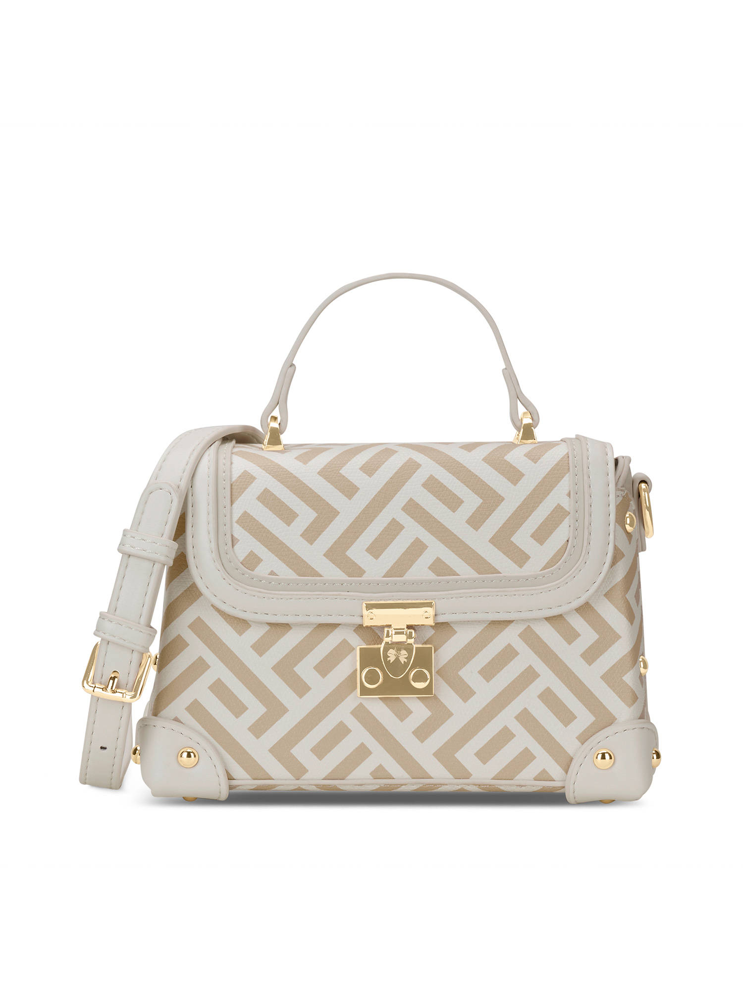 Lavie Paris Mono Ll Vegan Leather Printed White Handbag with Detachable Strap (XS)
