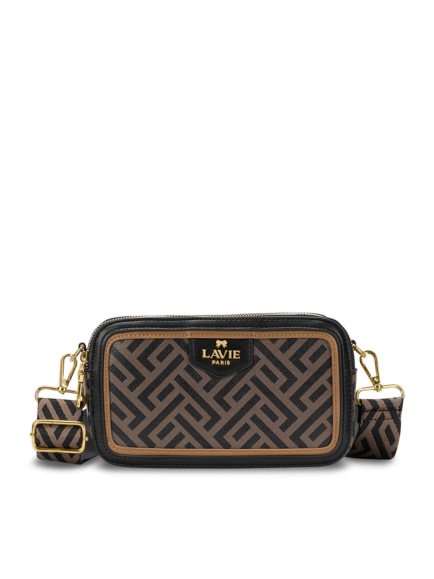 Lavie Paris Mono Ll Vegan Leather Printed Khaki Sling Bag with Detachable Strap (S)