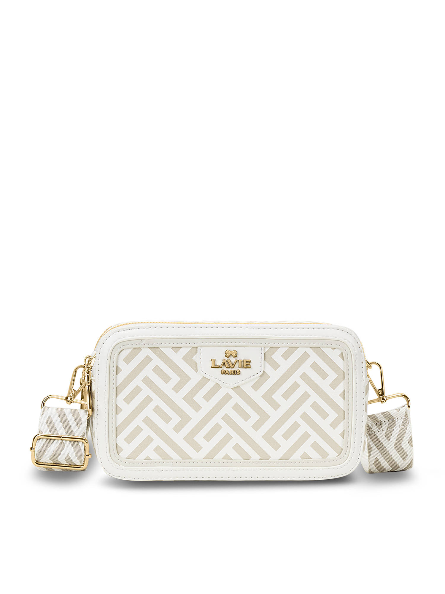Lavie Paris Mono Ll Vegan Leather Printed White Sling Bag with Detachable Strap (S)