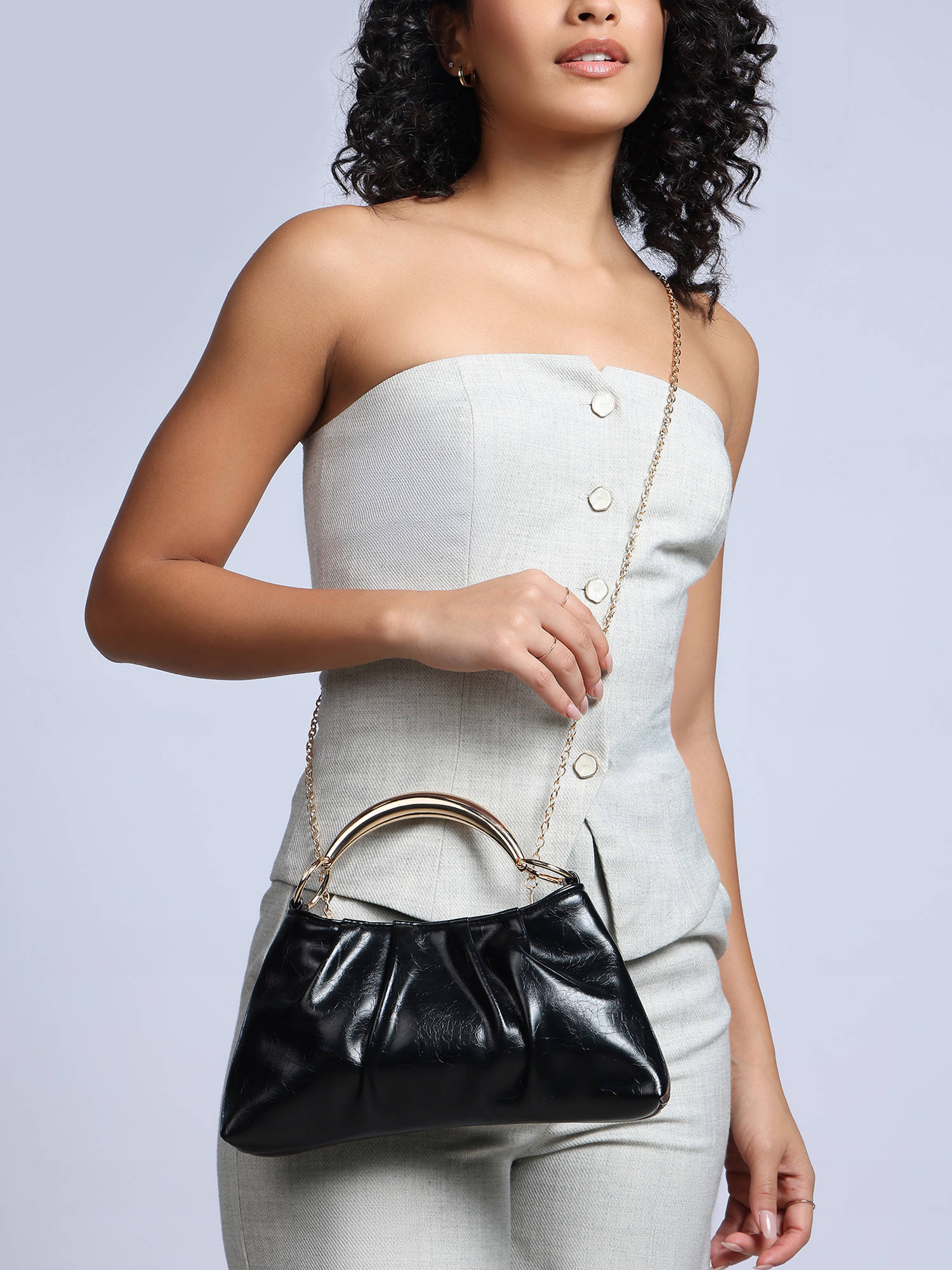 RSVP by Nykaa Fashion Black Metal Top Handle Clutch For Women