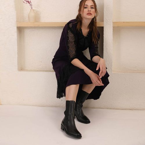 Saint G Solid Black Leather High Ankle Boots (EURO 36)