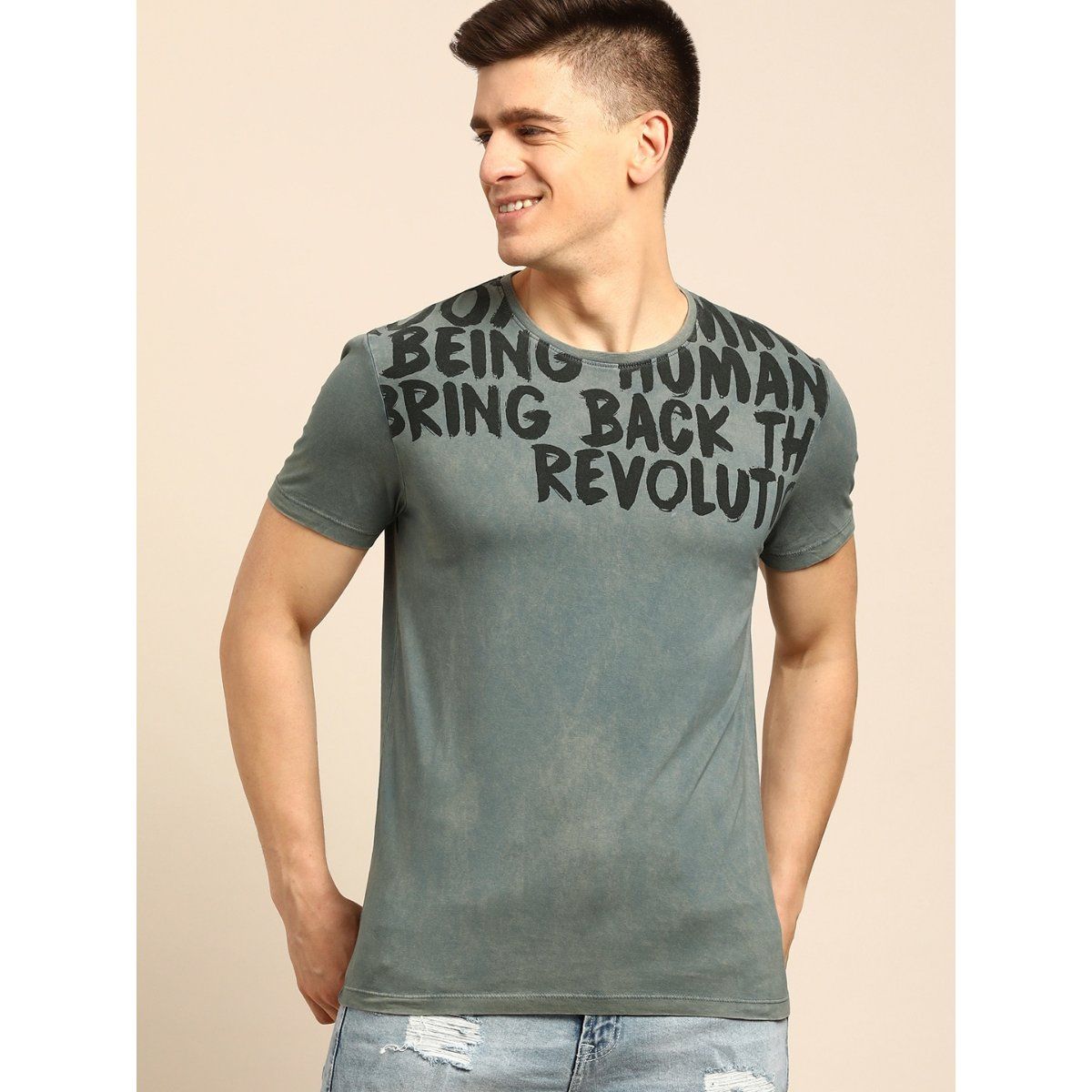 Buy Being Human Mens Blue Solid Slim Fit Casual Shirt online