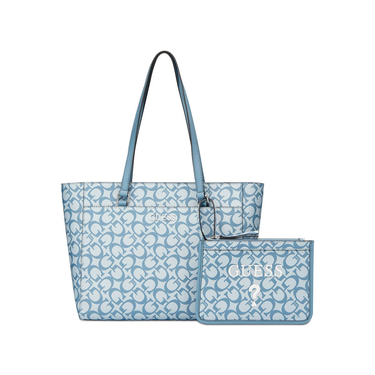Guess Blue Pvc Printed Handbag with Pouch
