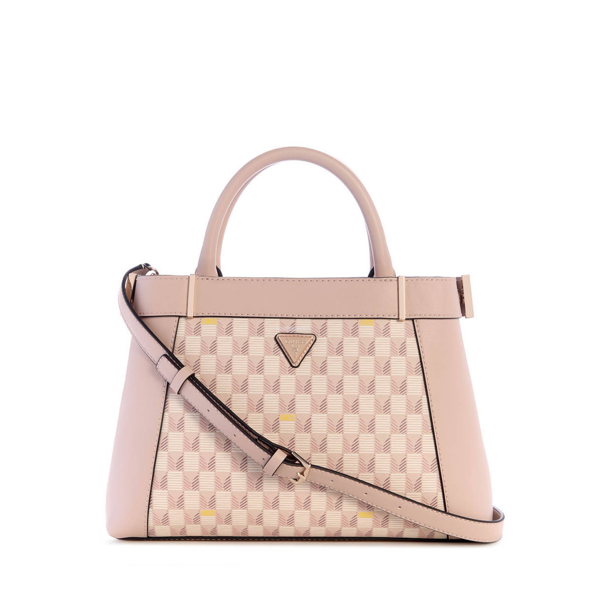 Guess Pink Pu Printed Handbag with Detachable Strap