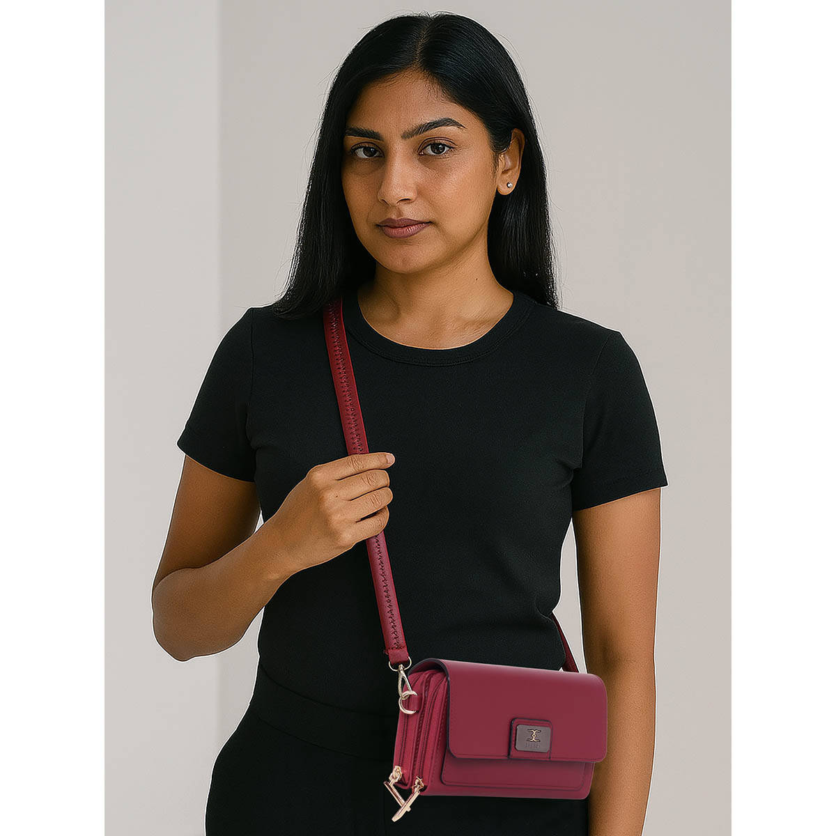 ESBEDA Maroon Pu Solid Slingbag with Detachable Strap