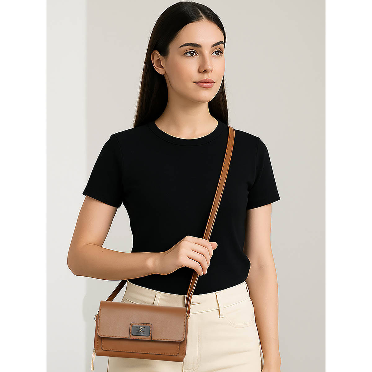 ESBEDA Tan Pu Solid Slingbag with Detachable Strap