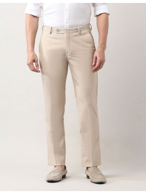Buy Arrow Mens Beige Mid Rise Dobby Autoflex Trouser Online