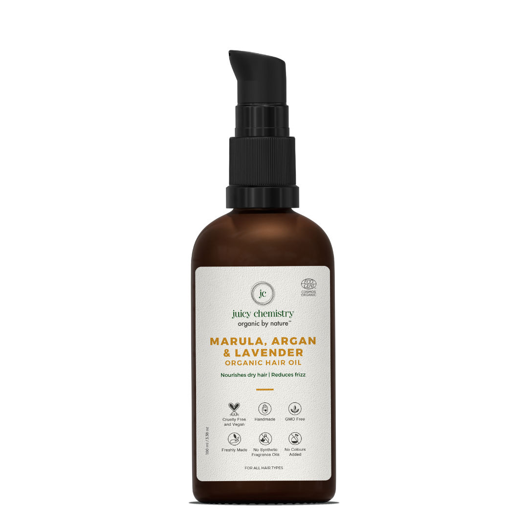 Juicy Chemistry Marula, Argan & Lavender Organic Hair Oil-For Hair Loss Control & Deep Conditioning