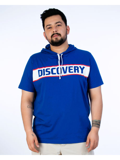 UNSIZED Mens Fashion Hooded T-Shirt Solid Blue