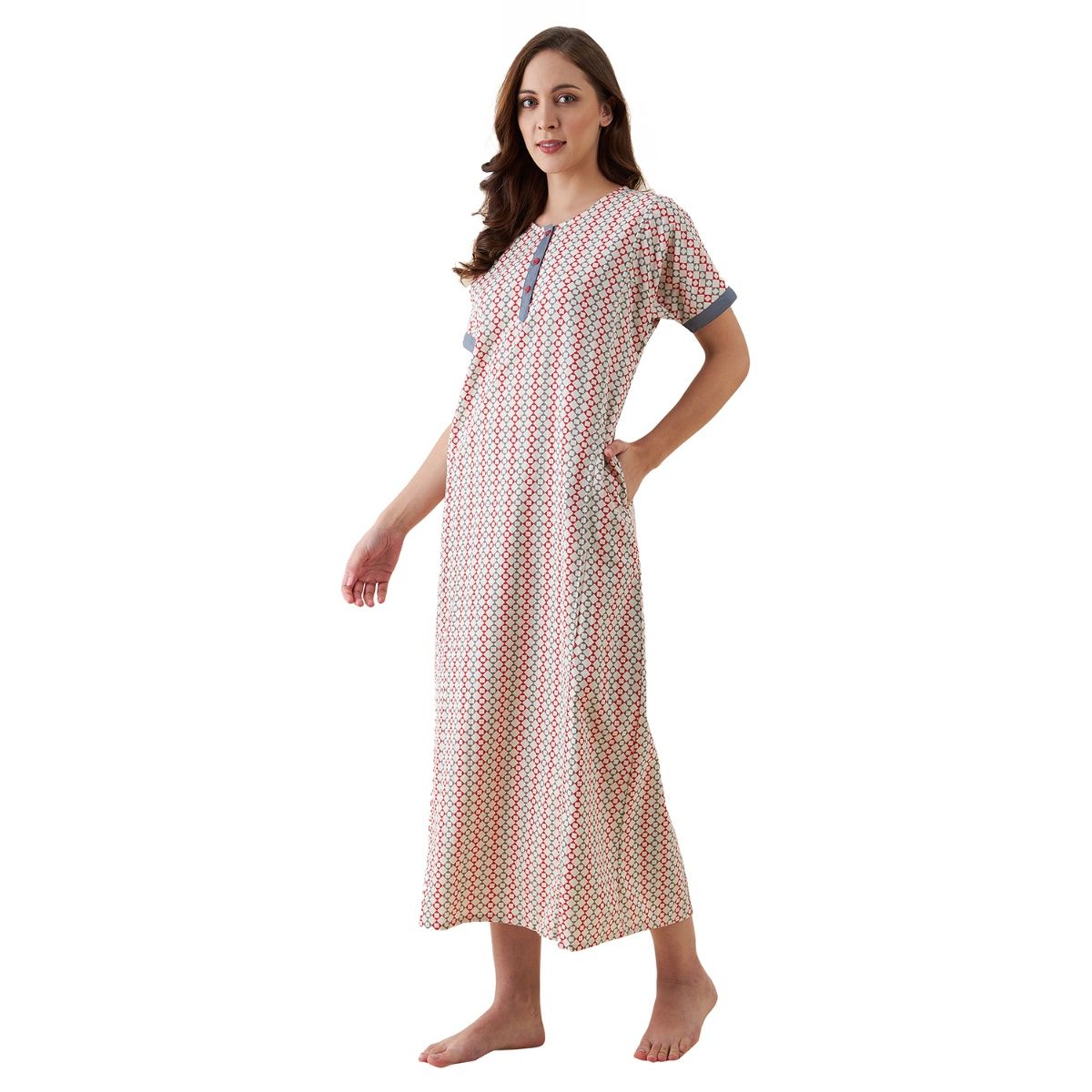 The Kaftan Company Patterned Sombre Cotton Nightdress Multi-color: Buy 