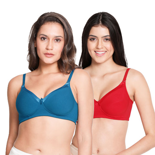 Buy Susie by Shyaway Neck Satin Wirefree Full Coverage Cotton Padded Bra-Multicolor(Pack  of 2) Online