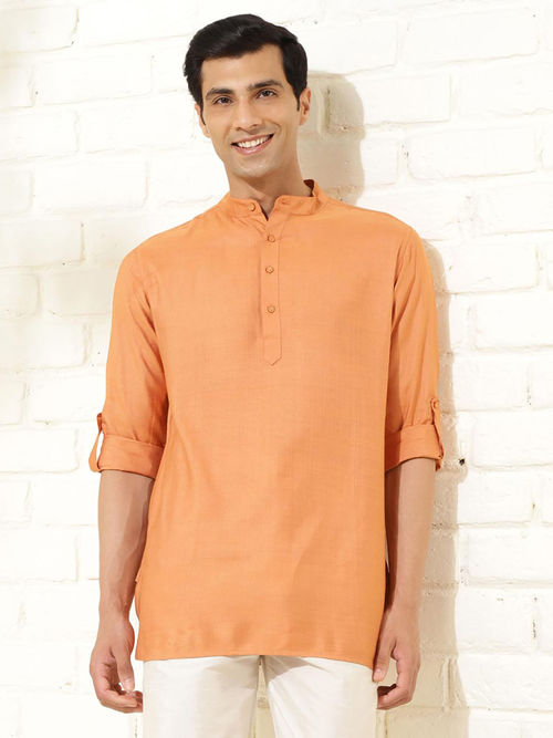 Fabindia Orange Viscose Silk Slim Fit Short Kurta (XS)