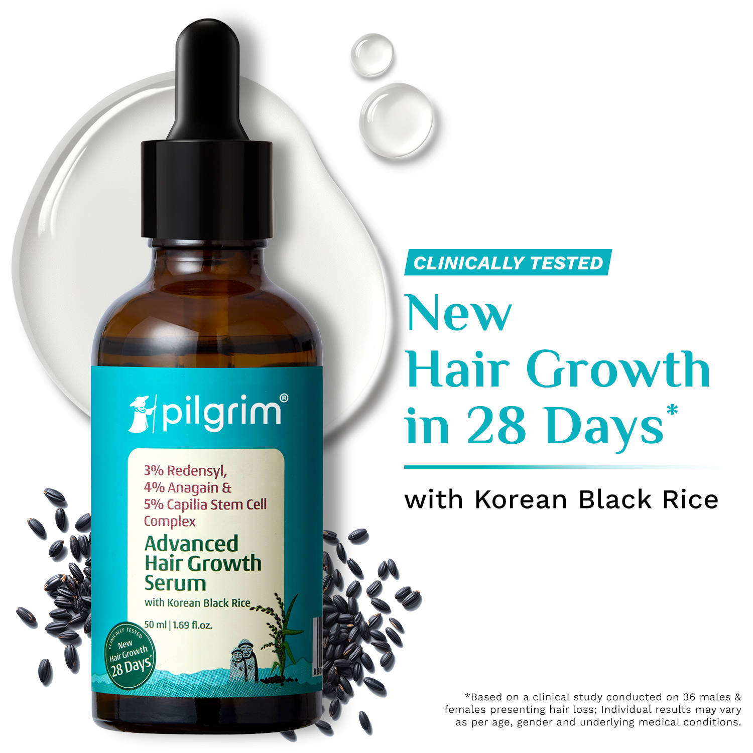 Pilgrim 3% Redensyl 4% Anagain Rosemary Korean Black Rice Advance Hair Growth Serum For Men & Women