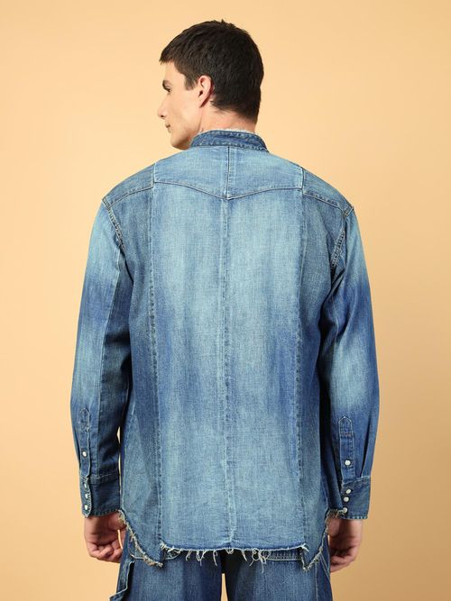 Buy Wrangler Mens Solid Blue Western Casual Shirt Online