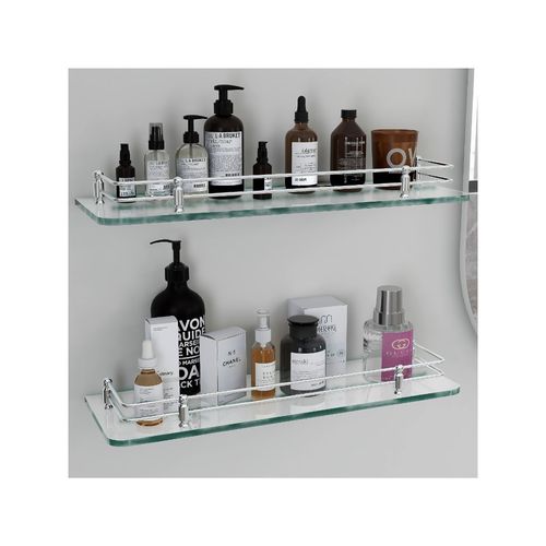 Plantex Premium Transparent Glass Shelf for Bathroom (Pack of 2)