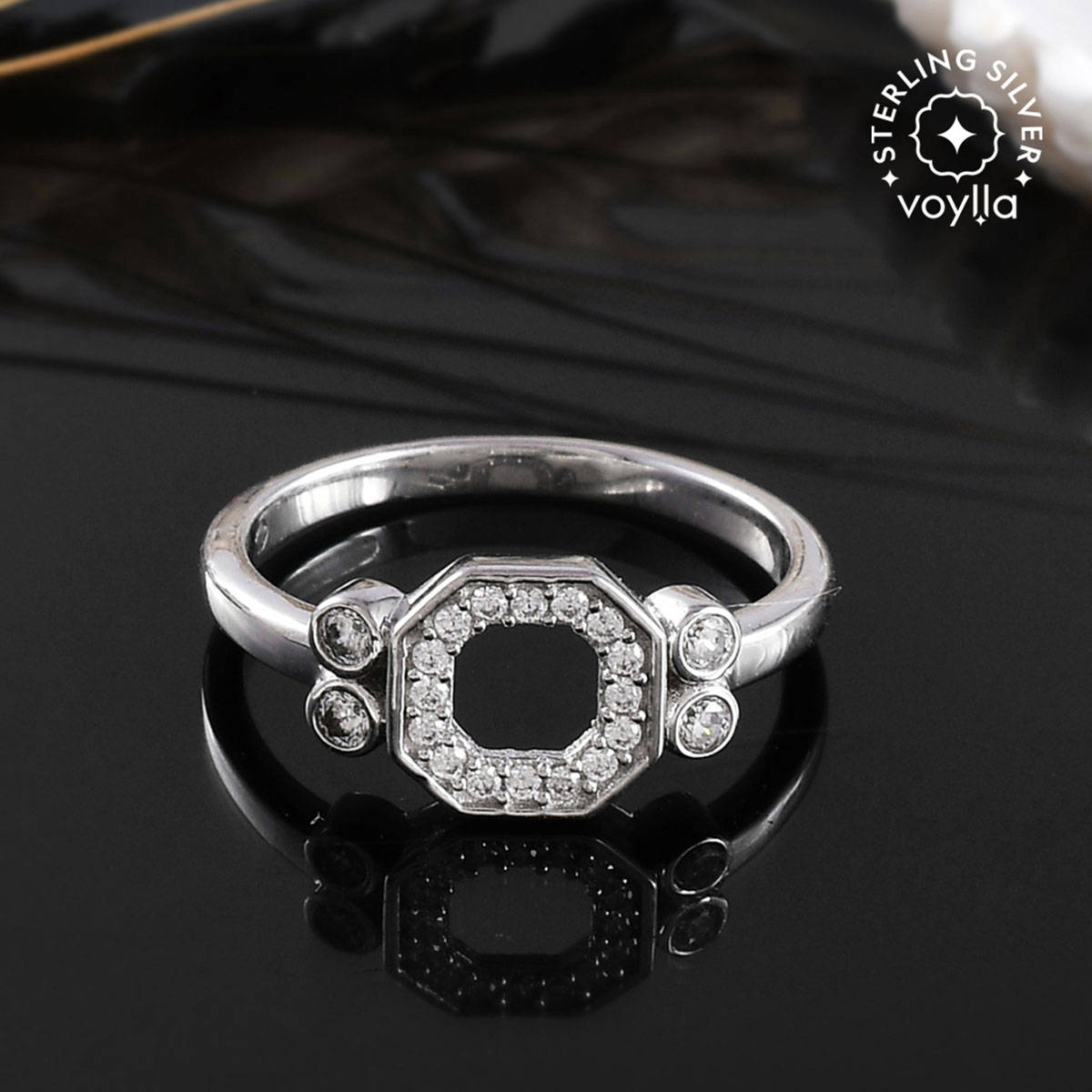 Voylla Mothers Day Collection Sterling Silver Round Cut Zircons Cocktail Ring