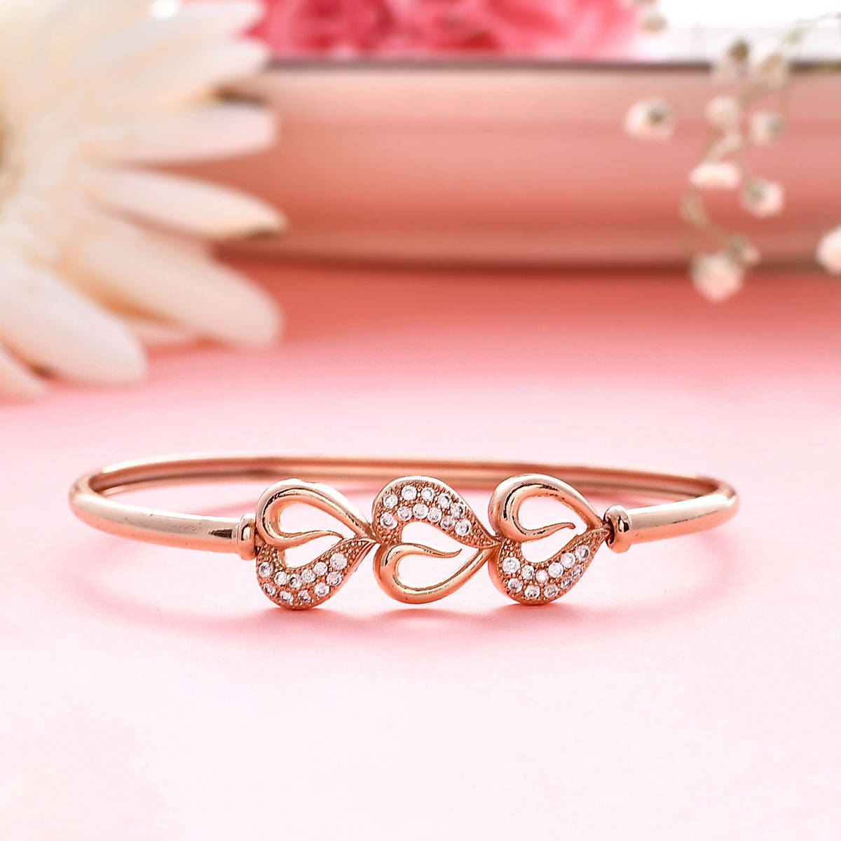 Voylla Sparkling Elegance Interlinked Hearts Cz Bracelet