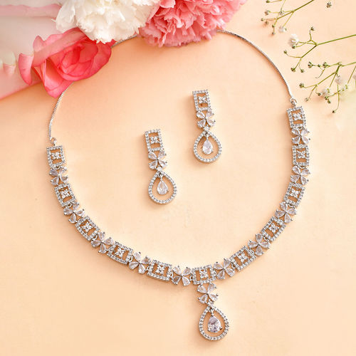 Buy Voylla Sparkling Elegance Pear Cut Cz Jewellery Set Online