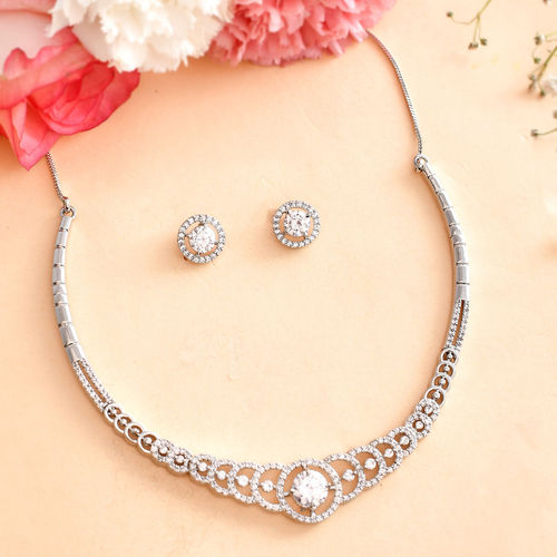 Buy Voylla Sparkling Elegance Round Cut Cz Jewellery Set Online