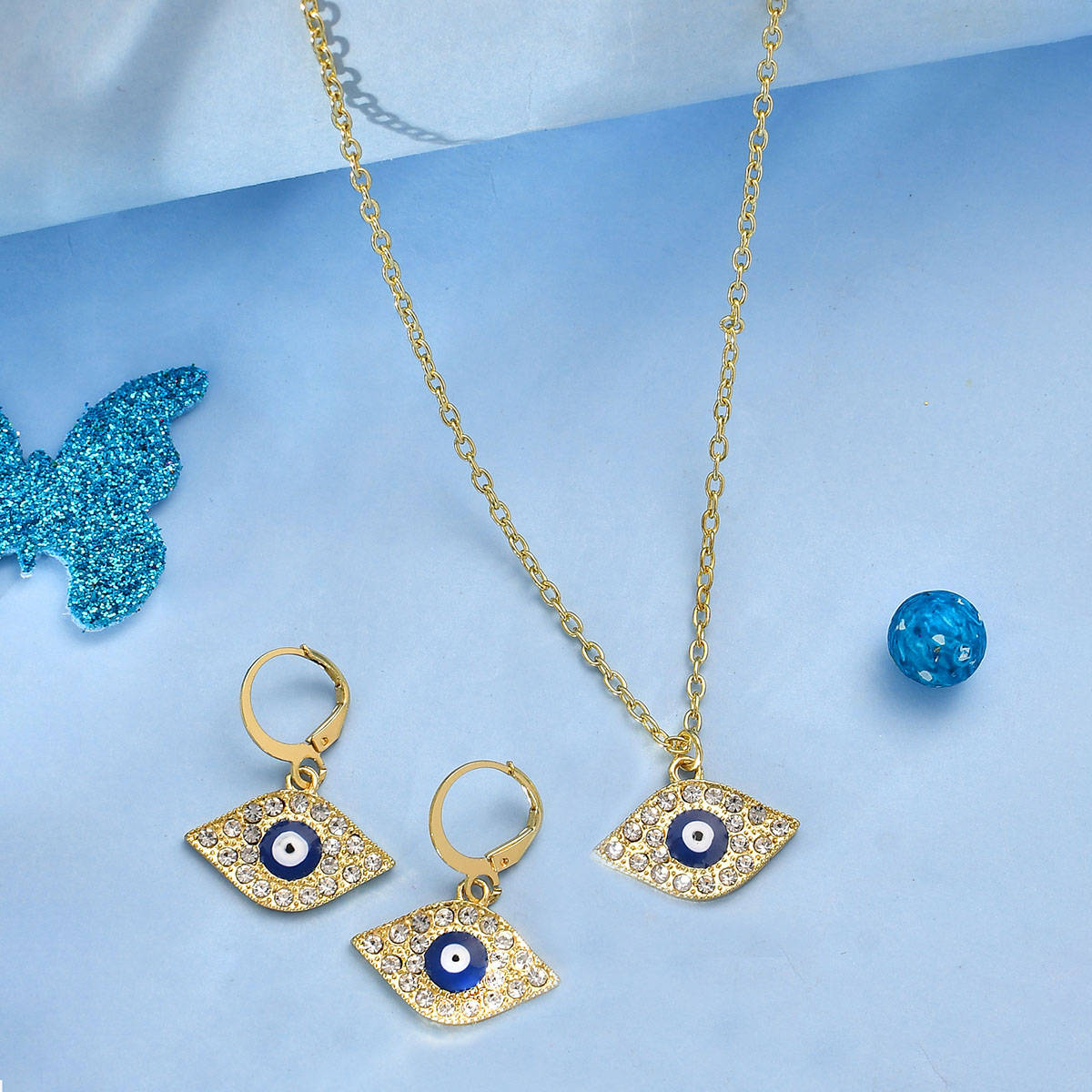 Voylla Golden Guardian Evil Eye Necklace and Earring