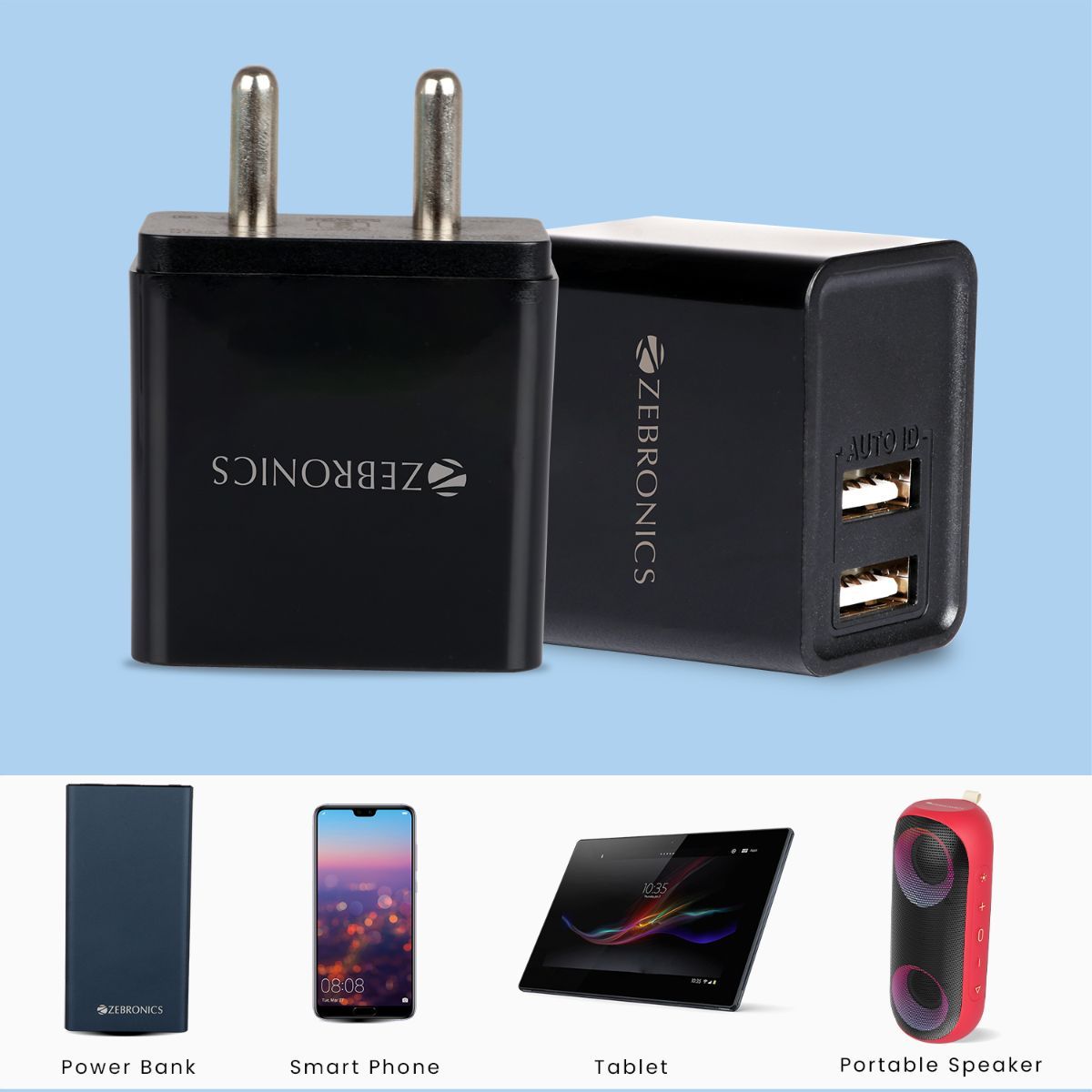 Zebronics Zebma5223 Usb Charger Adapter Micro Usb Cable, 2 Usb Ports