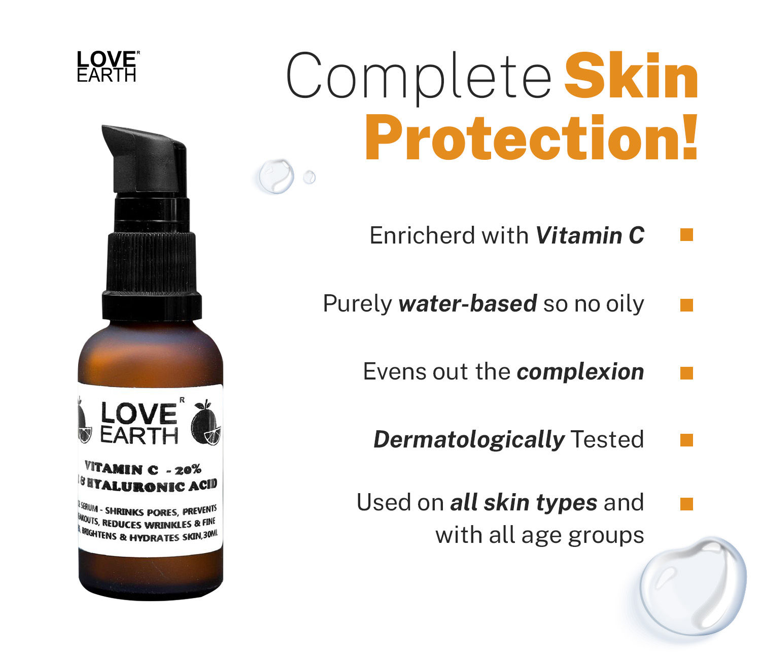 Love Earth Vitamin C Serum for Skin Hydration with Pure Vitamin C