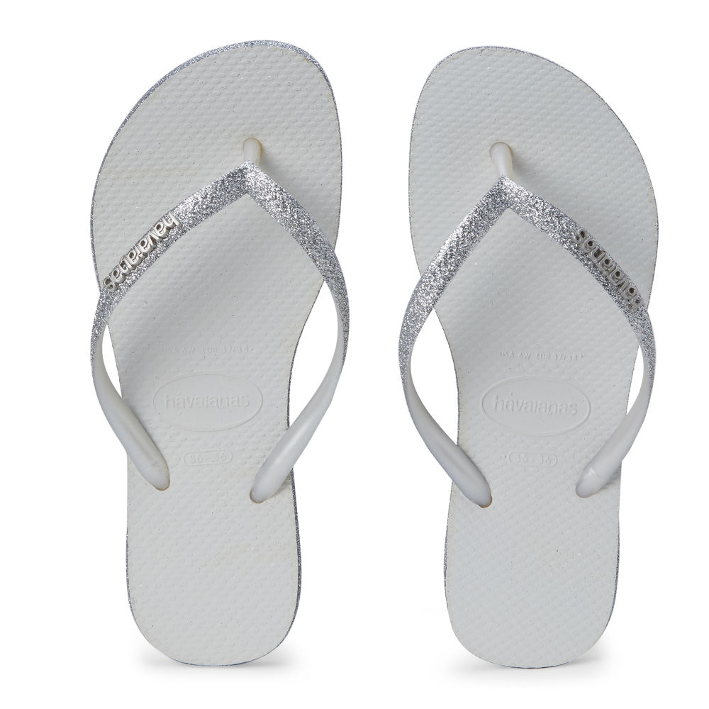 White sparkly flip discount flops