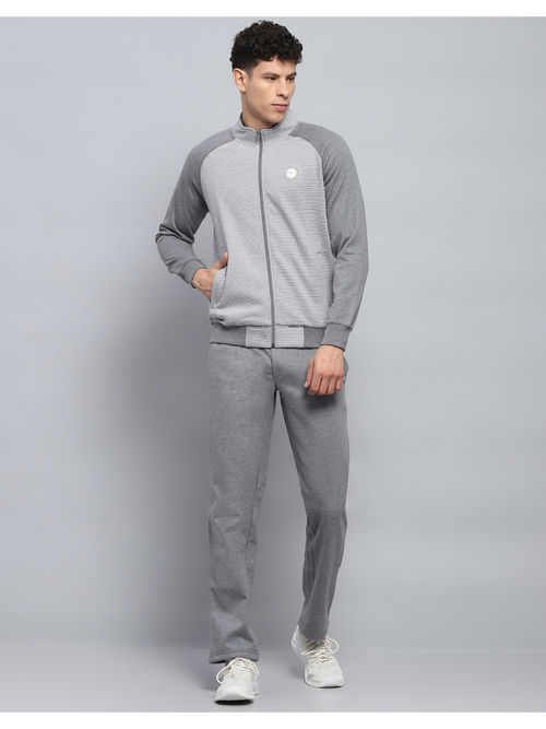 Monte Carlo Stripes Grey Mock Neck Full Sleeve Tracksuit (Set of 2)