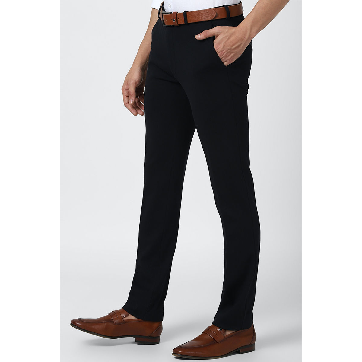 Peter England Men Brown Solid Super Slim Fit Casual Trousers