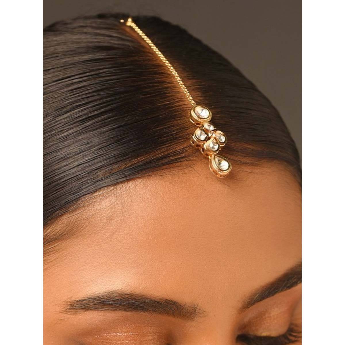 Abdesigns Elite Gold Plated Kundan Floral Maangtikka