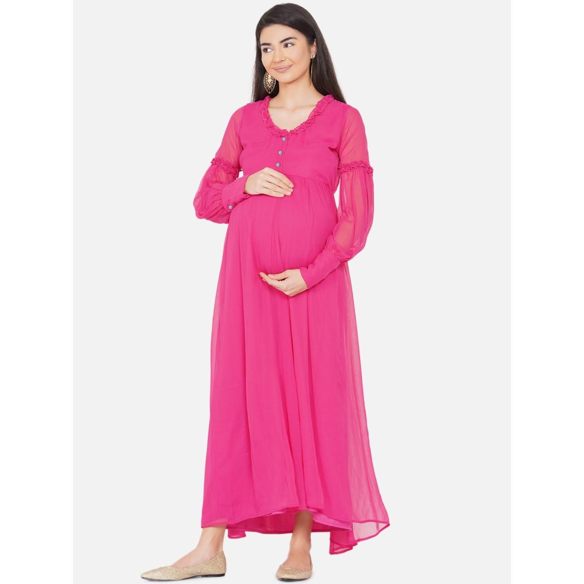 Mine4Nine Womens Maternity Solid Pink Color Maxi Baby Shower Dress Buy Mine4Nine Womens